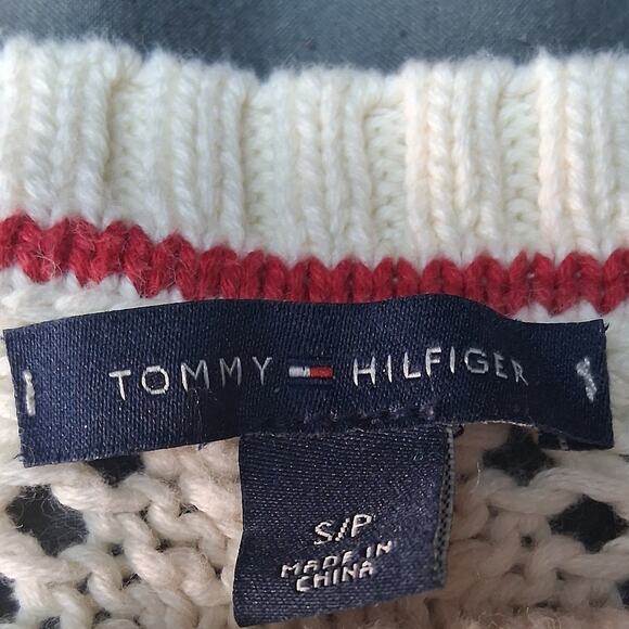 Tommy Hilfiger White Knit Sweater Light Academia Size Small Diamond Pattern - Picture 4 of 10